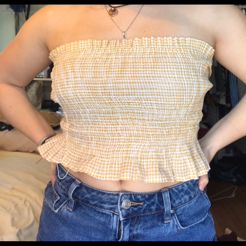 Yellow and White Tube Top